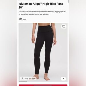 Size 6- lululemon Align™ High-Rise Pant 28"